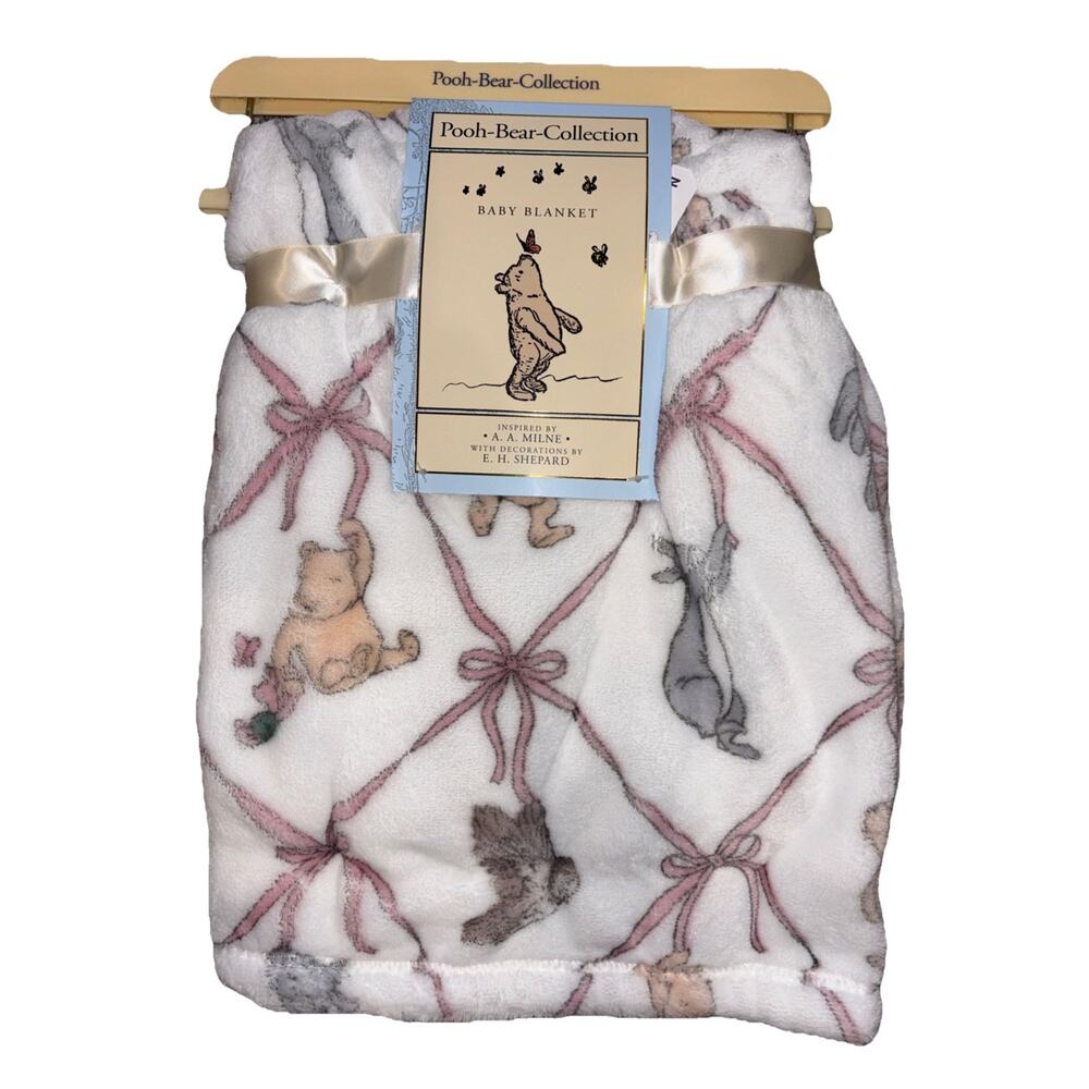 Winnie the Pooh Bear Collection Baby Blanket Pink Bow Piglet Eeyore Owl NEW